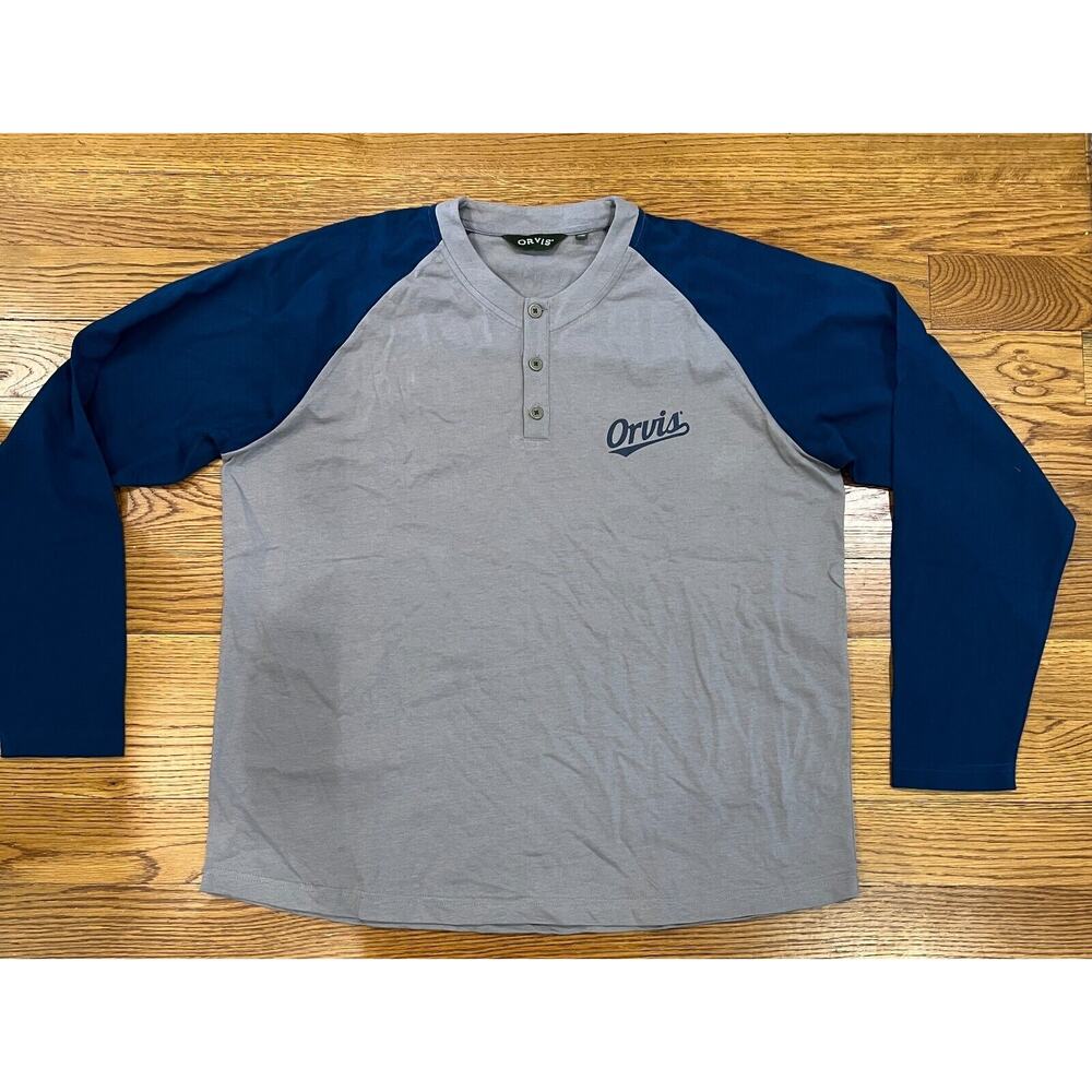 ORVIS Pullover Raglan Long Sleeve T-Shirt Blue Gray Men's Size XL